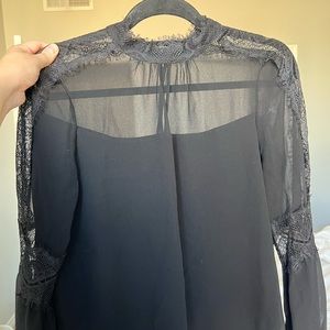 WHBM Black Sheer Lace Top - S